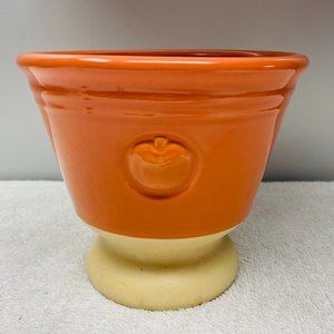 VGUC Ceramic Footed Bowl, Pumpkin, Orange, 5 1/2" Tall x 6 1/4" Diam. x 5" Deep